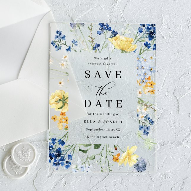 Blue & Yellow Wildflowers Wedding Save The Date (Creator Uploaded)