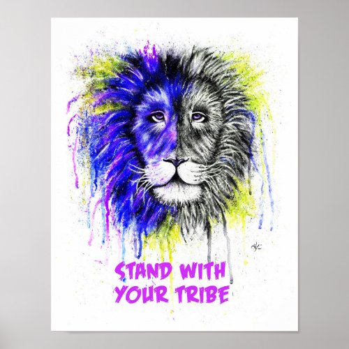 Blue  Yellow with Text Poster _ Lion Print