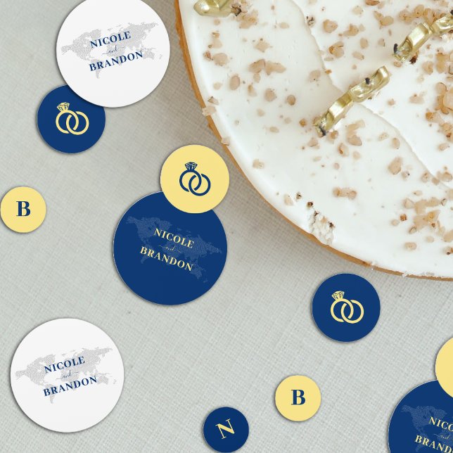 Blue & Yellow World Map Destination Wedding Confetti (Blue & Yellow World Map Destination Wedding Confetti)