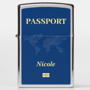 Blue & Yellow World Map Passport Zippo Lighter