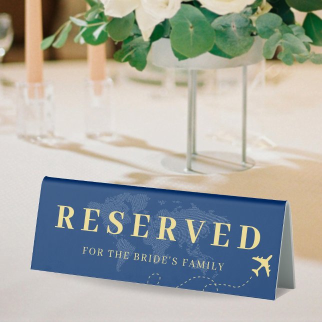 Blue & Yellow World Map Plane Destination Wedding Table Tent (Blue & Yellow World Map Plane Destination Wedding Table Tent Sign)