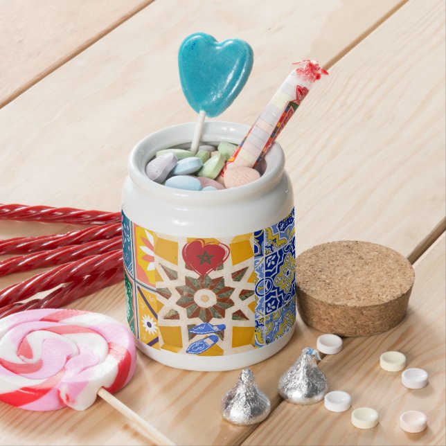Blue & Yellow Zellij Mosaic Pattern Candy Jar (In Situ)