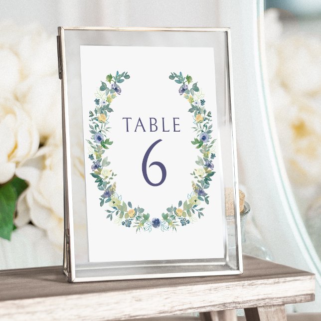 Blue yelow floral wreath bohemian rustic wedding invitation (Creator Uploaded)