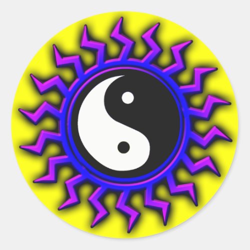 Blue Yin Yang Balanced Sun Classic Round Sticker