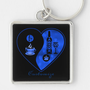 Blue Yin & Yang Coffee & Wine  Key Chain