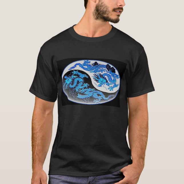 Blue Yin-Yang Dragons T-shirt - Customized (Front)
