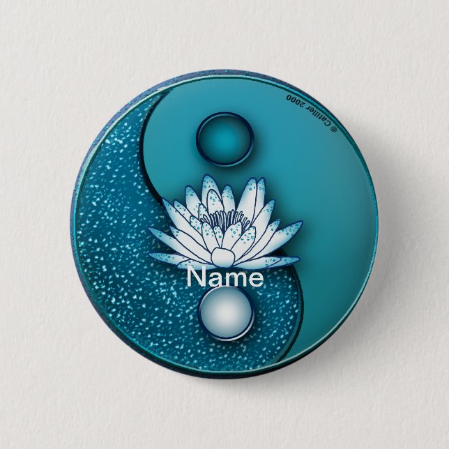 Blue Yin Yang Lotus  Button (Front)