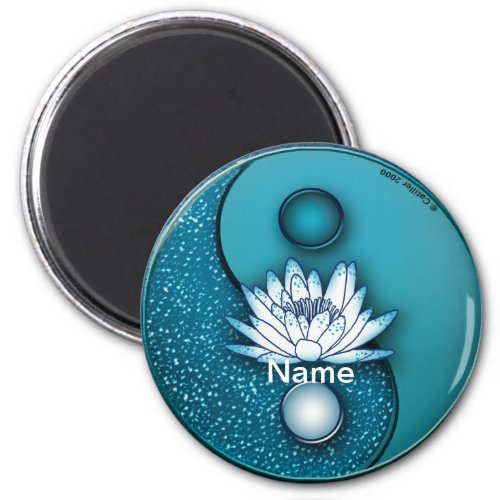 Blue Yin Yang Lotus custom name  Magnet