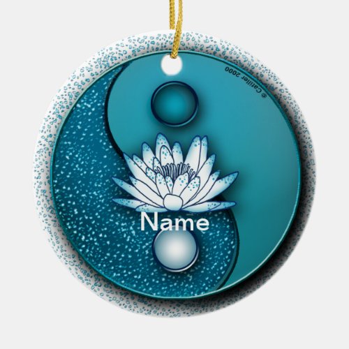 Blue Yin Yang Lotus custom name ornament