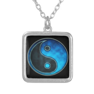 Blue Yin Yang Symbol Silver Plated Necklace