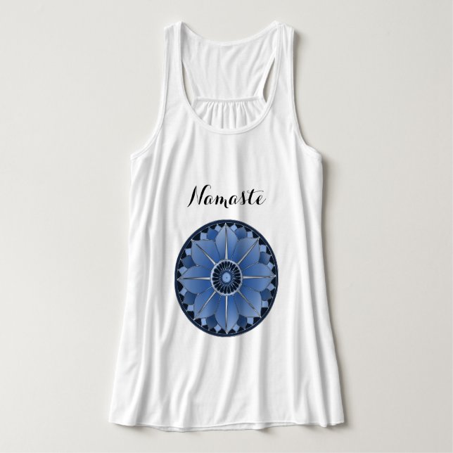 Blue Yoga Namaste Typography Mandala Lotus Custom Tank Top (Design Front)