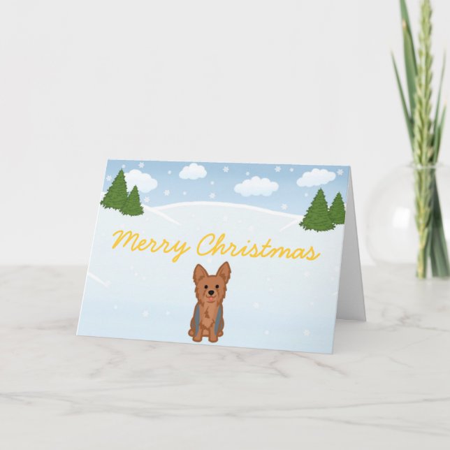 Blue Yorkie Christmas Card (Front)