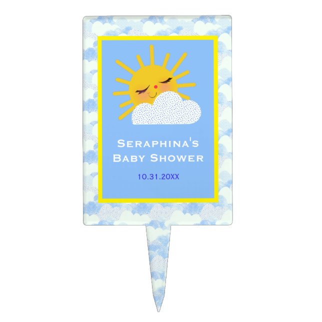 Blue You Are My Sunshine Clouds Baby Shower Cake Topper (Front)