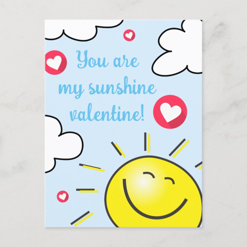 Blue You Are My Sunshine Happy Valentines Day Holiday Postcard