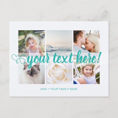 Blue Your custom text 6 photos collage universal Postcard