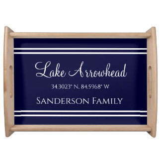 Blue Your Lake Family Name Map Coordinates Serving Tray