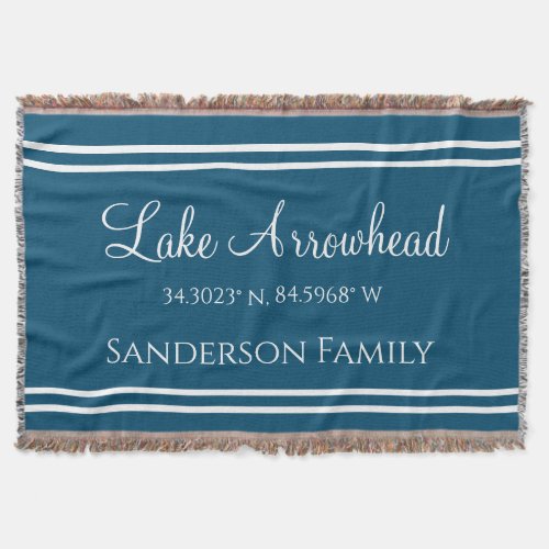  Blue Your Lake Family Name  Map Coordinates  Throw Blanket