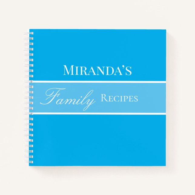 Blue Your Name Family Recipes Script Typography Notebook (Front)