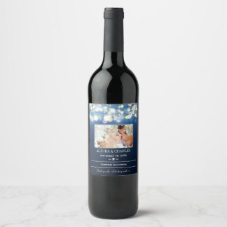 Blue Your Photo Date Names Wedding Wine Label