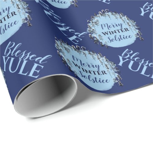 Blue Yule Merry Winter Solstice Trees Wrapping Paper
