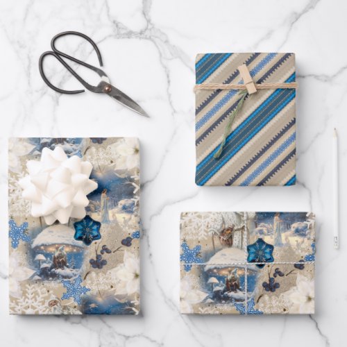 Blue Yuletide Fantasy Wrapping Paper