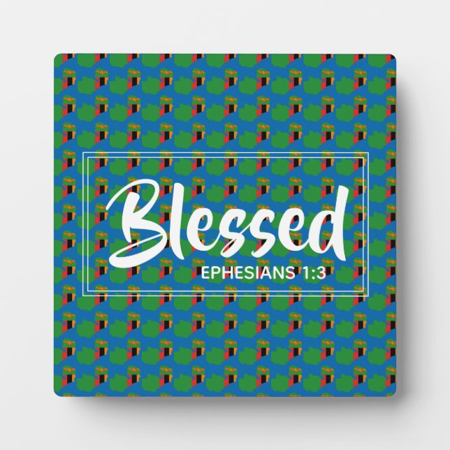 Blue ZAMBIA Blessed Christian Scripture Ephesians Plaque (Front)