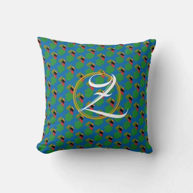 Blue ZAMBIA Scripture Monogram Scatter Cushion (Front)