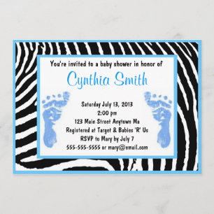 Blue Zebra Baby Shower Invitations