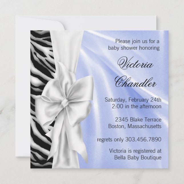 Blue Zebra Baby Shower Invitations (Front)