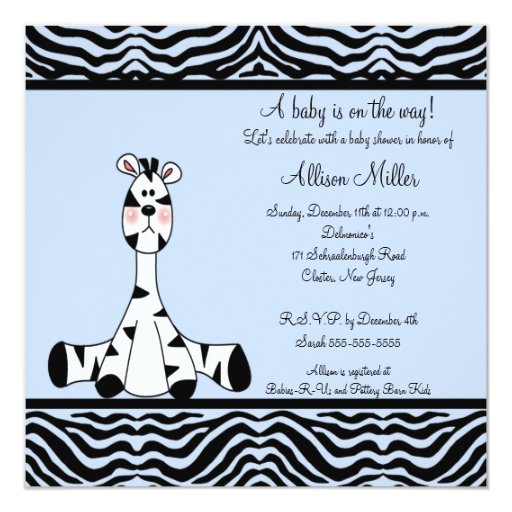 Blue Zebra Baby Shower Invitations 9