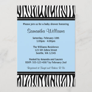 Blue Zebra Boy Baby Shower Invitations