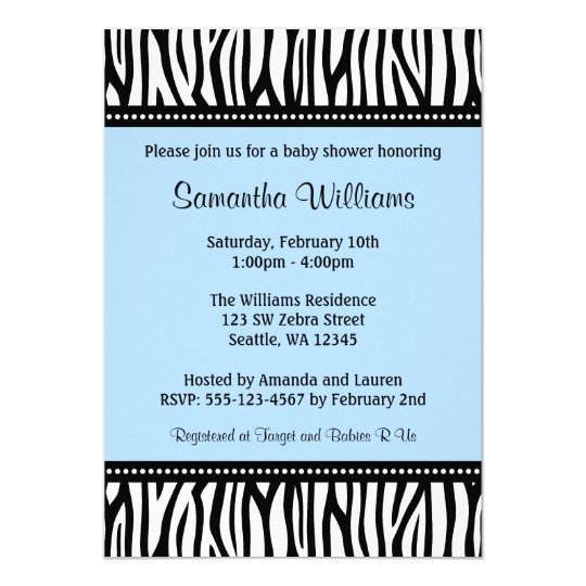 Blue Zebra Baby Shower Invitations 7