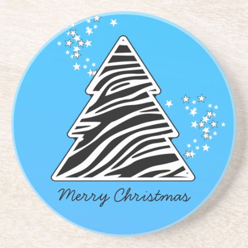 Blue Zebra Christmas Tree Coaster