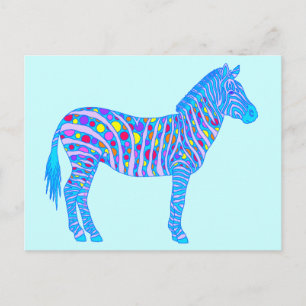 Blue Zebra Dots Stripes Original Pop Art Style Postcard