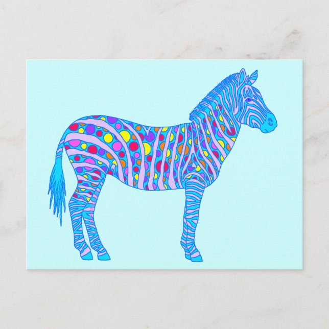 Blue Zebra Dots Stripes Original Pop Art Style Postcard (Front)