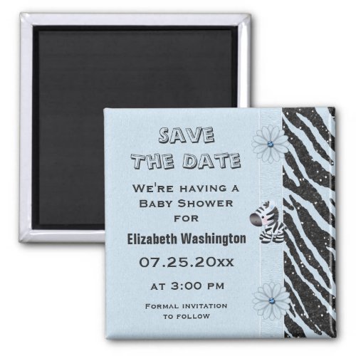 Blue Zebra  Flowers Baby Shower Save the Date Magnet