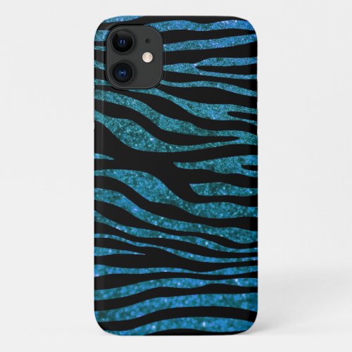 Blue Zebra Glitter Zebra Zebra Print Stripes iPhone 11 Case