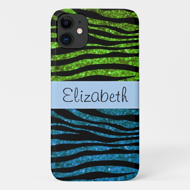 Blue Zebra, Green Zebra, Glitter Zebra, Your Name Case-Mate iPhone Case (Back)