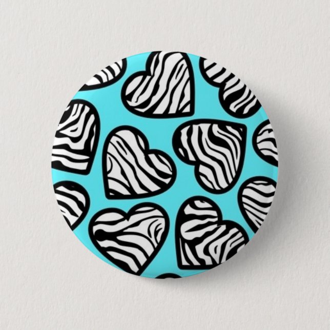 Blue zebra hearts Button (Front)
