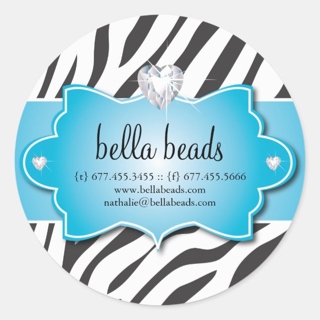 Blue Zebra Jewelry Designer Stickers (Front)