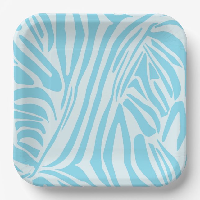 Blue Zebra Pattern Paper Plates (Front)