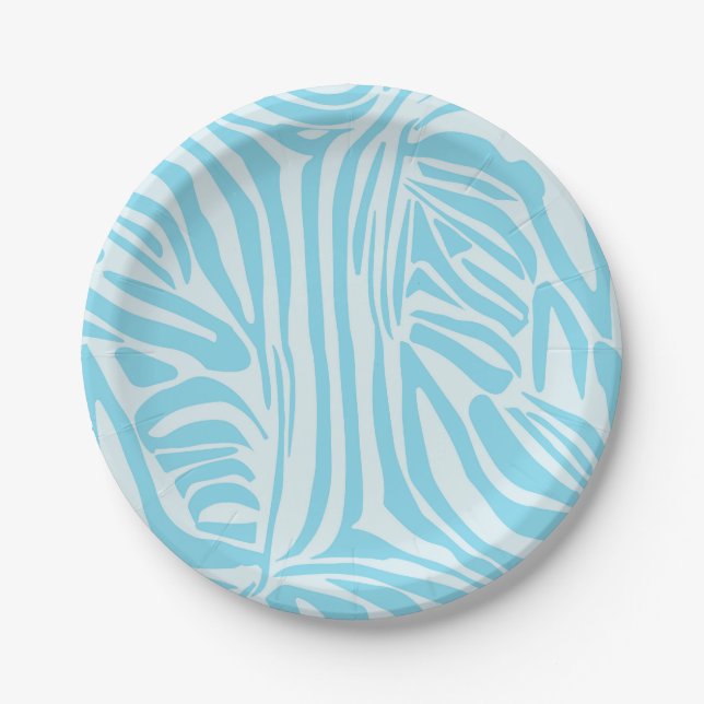 Blue Zebra Pattern Paper Plates (Front)