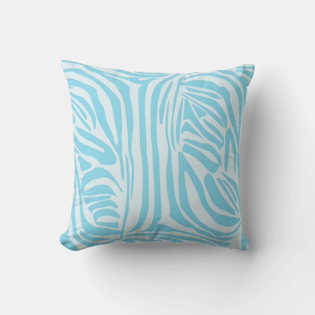 Blue Zebra Pattern Throw Pillow (Front)