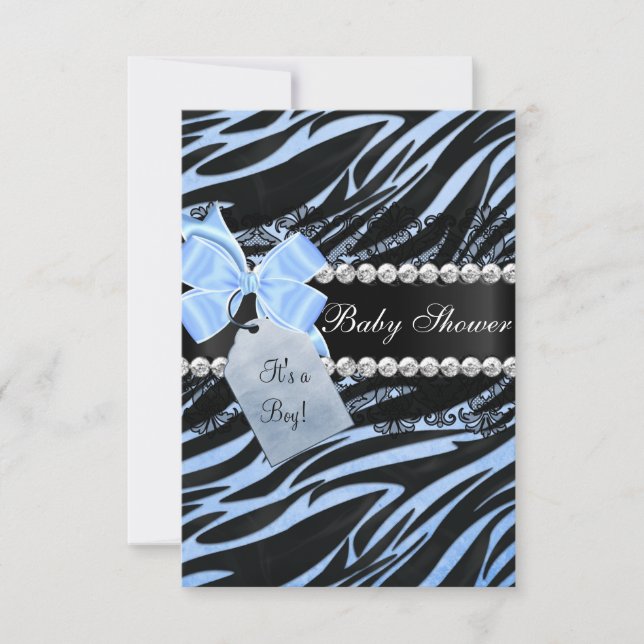 Blue Zebra Print Boy Baby Shower Invitation (Front)