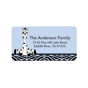 Blue Zebra Print Giraffe Address Label