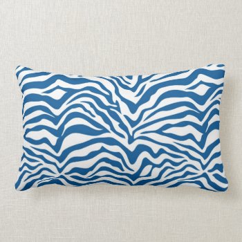 Blue Zebra Print Lumbar Pillow by KaleenaRae at Zazzle