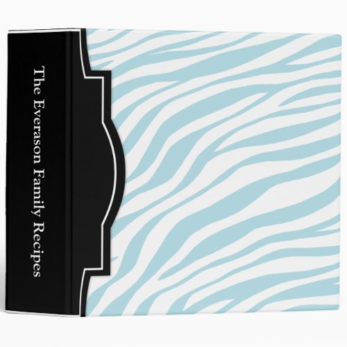 Blue Zebra Print personalized 2 Recipe Binder