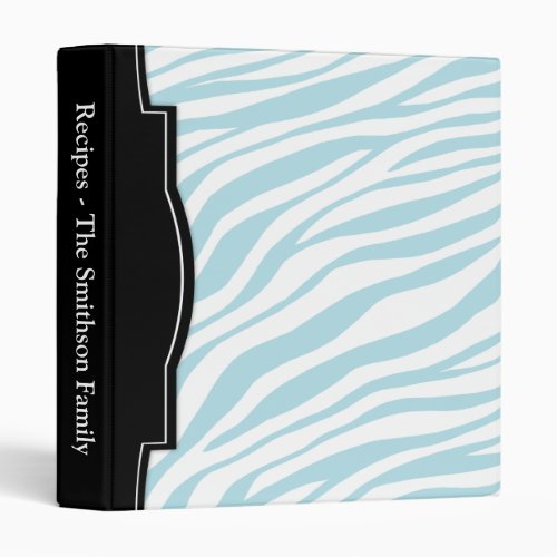 Blue Zebra Print personalized Recipe Binder