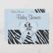 Blue Zebra, Printed Bow & Glitter Look Baby Shower Invitation (Front/Back)