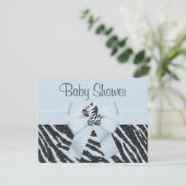 Blue Zebra, Printed Bow & Glitter Look Baby Shower Invitation (Standing Front)
